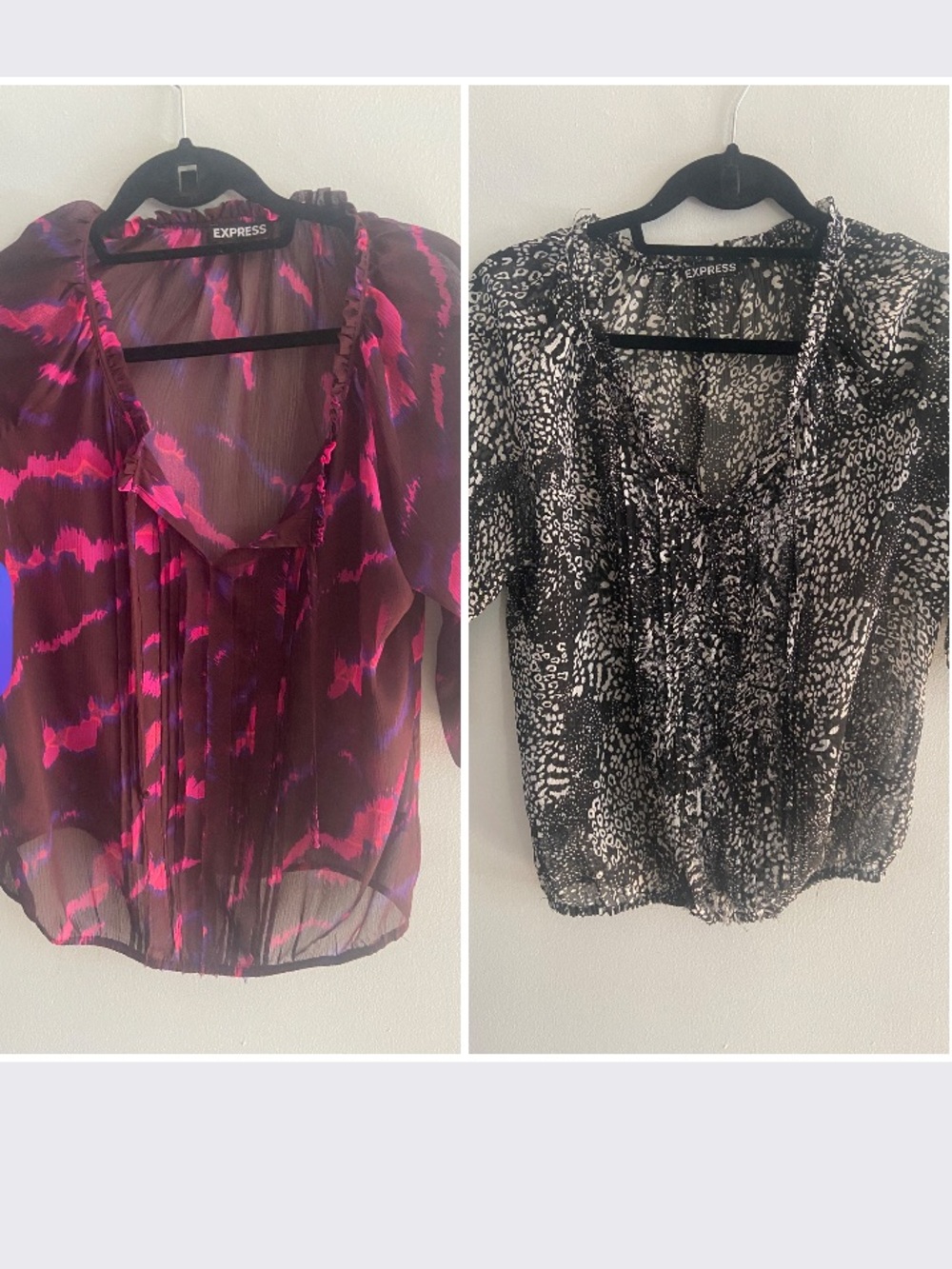 2 Express Sheer V-Neck Blouse - Pink and Black/White